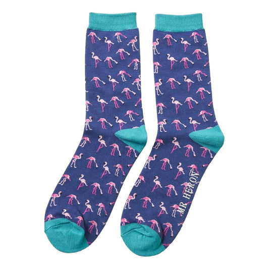 Pink Flamingos on Navy Mens Novelty Ankle Socks Adult One Size image 0