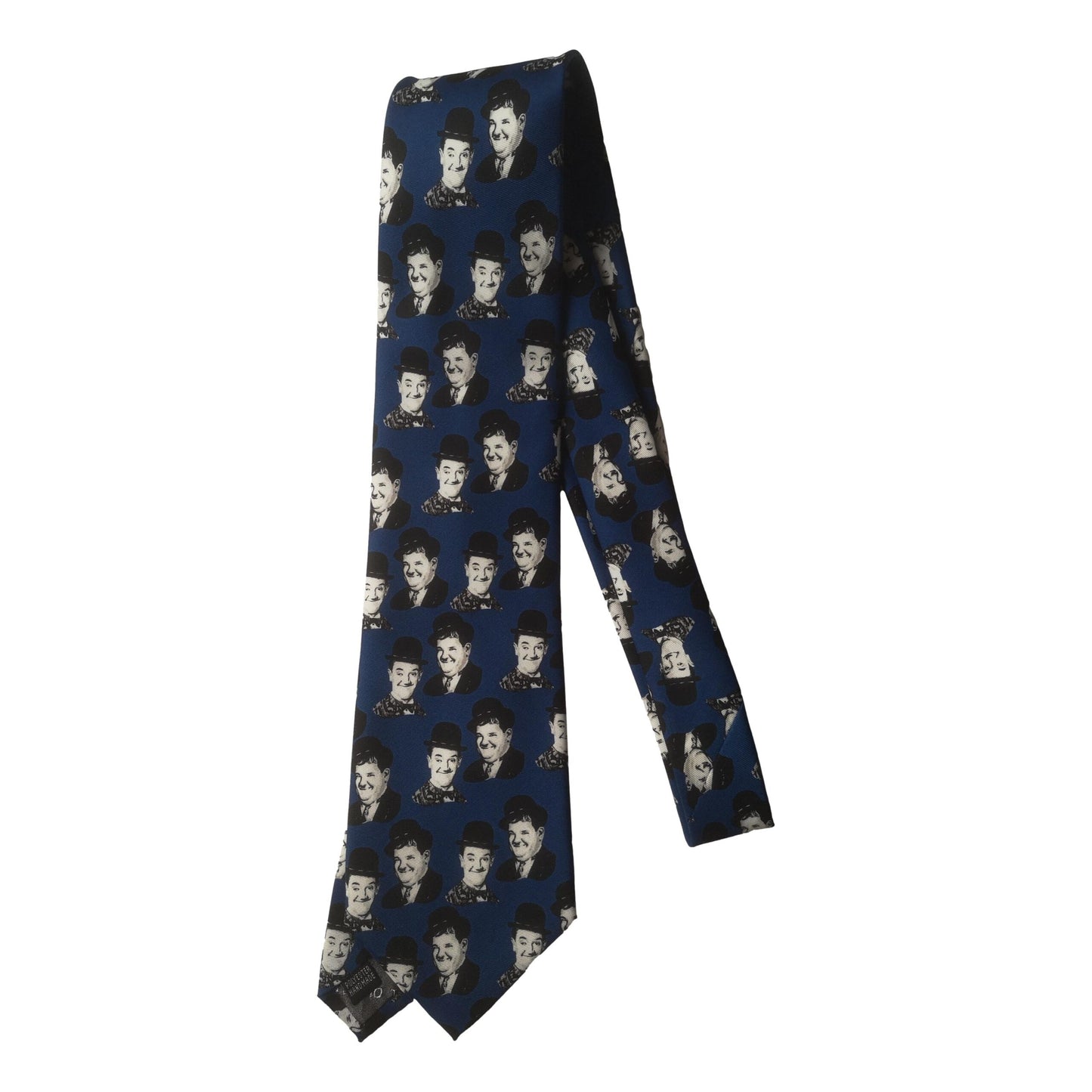 Laurel and Hardy Smiling Faces Sleeved Navy 100% Polyester Classic Tie image 0