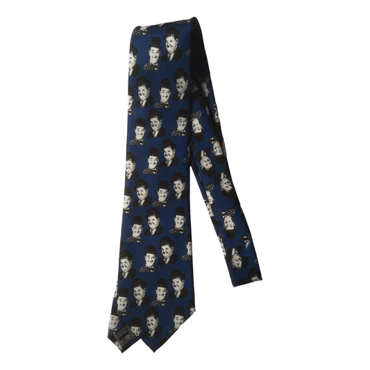 Laurel and Hardy Smiling Faces Sleeved Navy 100% Polyester Classic Tie image 0