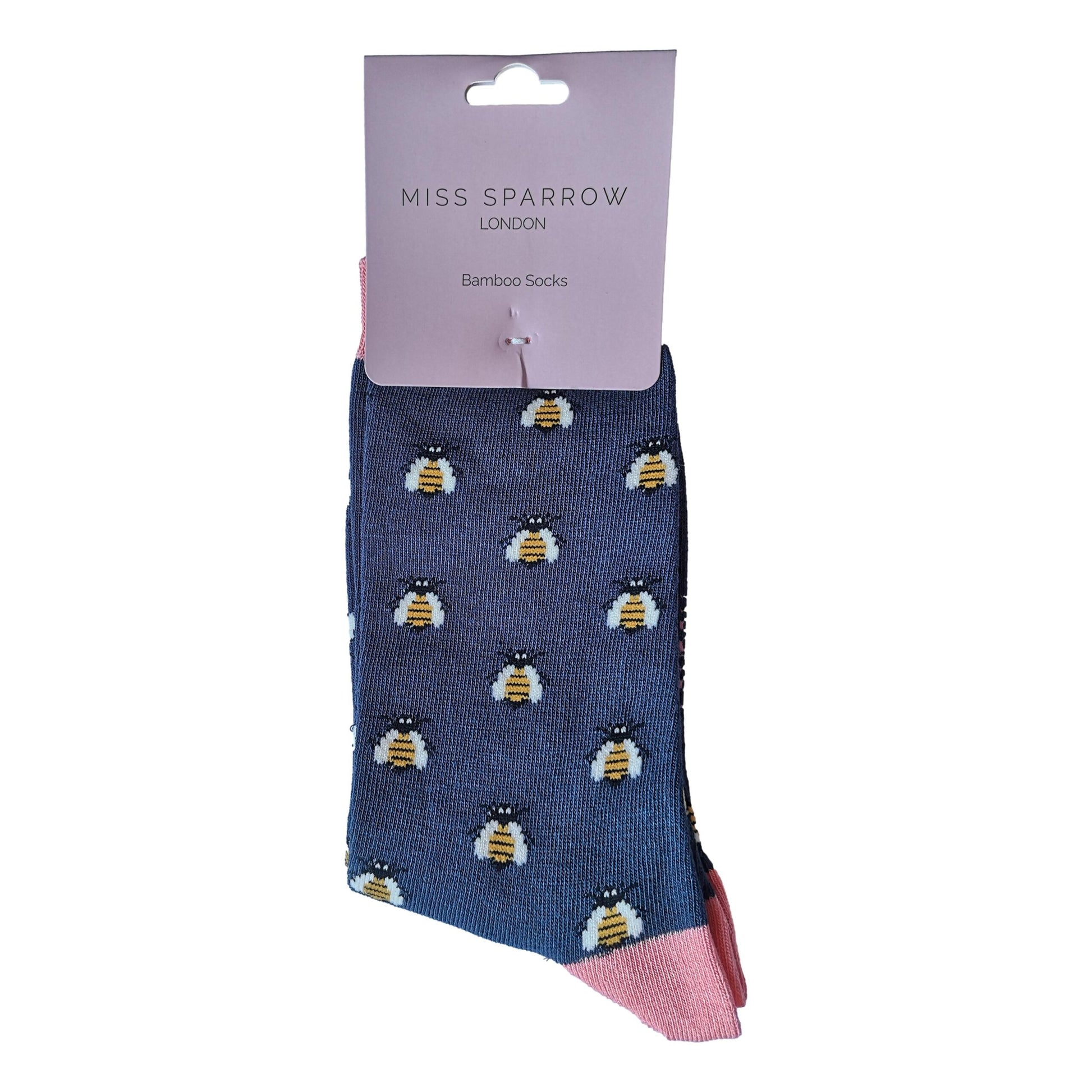 Honey Bees on Navy Blue Ladies Novelty Ankle Socks Adult One Size image 0
