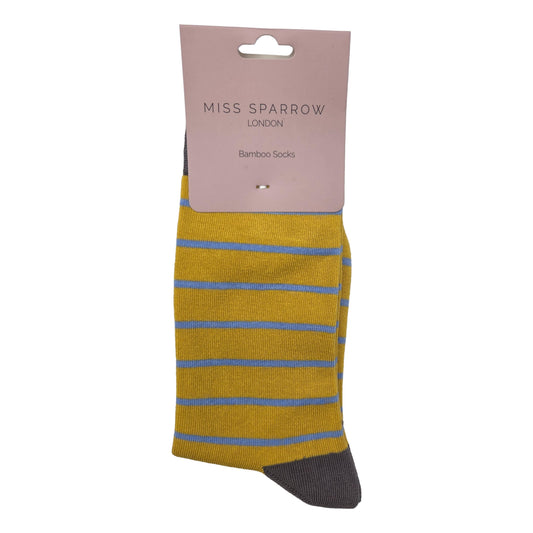 Blue Stripes on Yellow Womens Novelty Ankle Socks Adult One Size