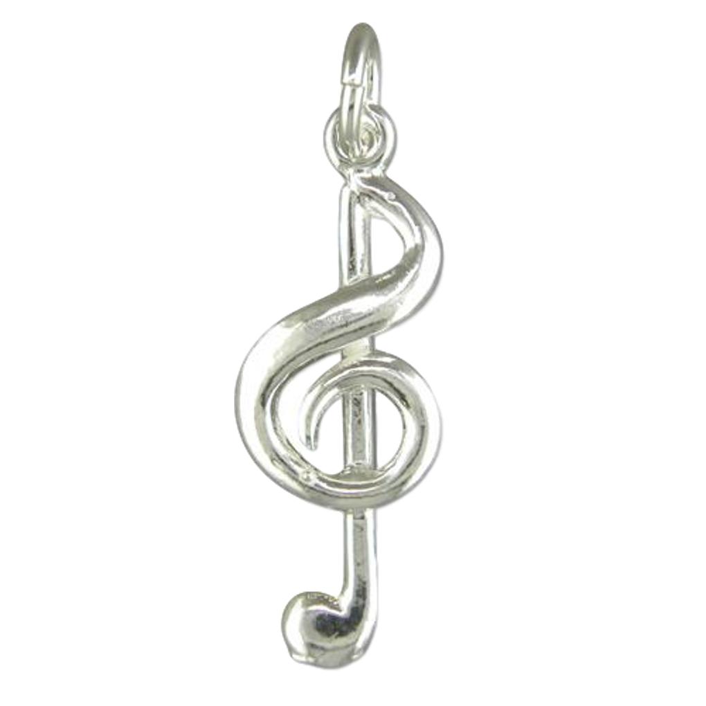 Treble Clef polished sterling silver small pendant image 0
