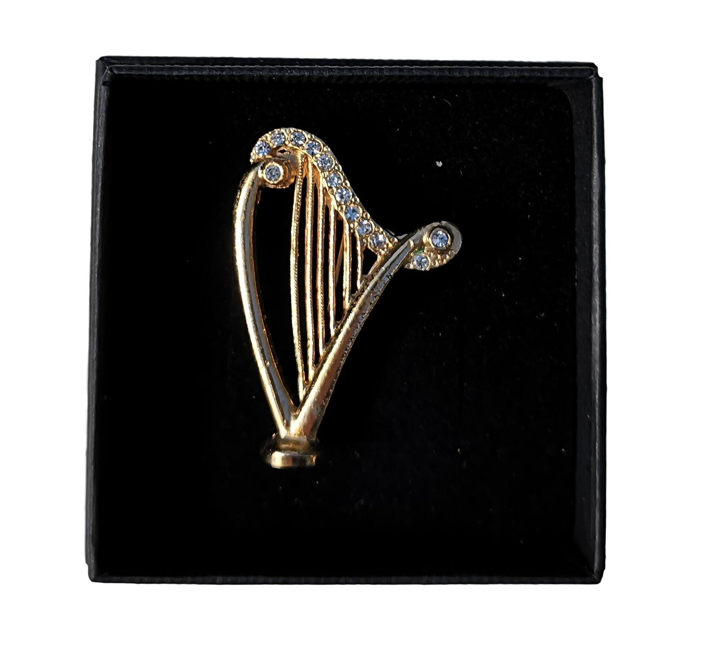 Celtic Welsh Harp diamante crystal gold-plated pewter pin brooch image 1
