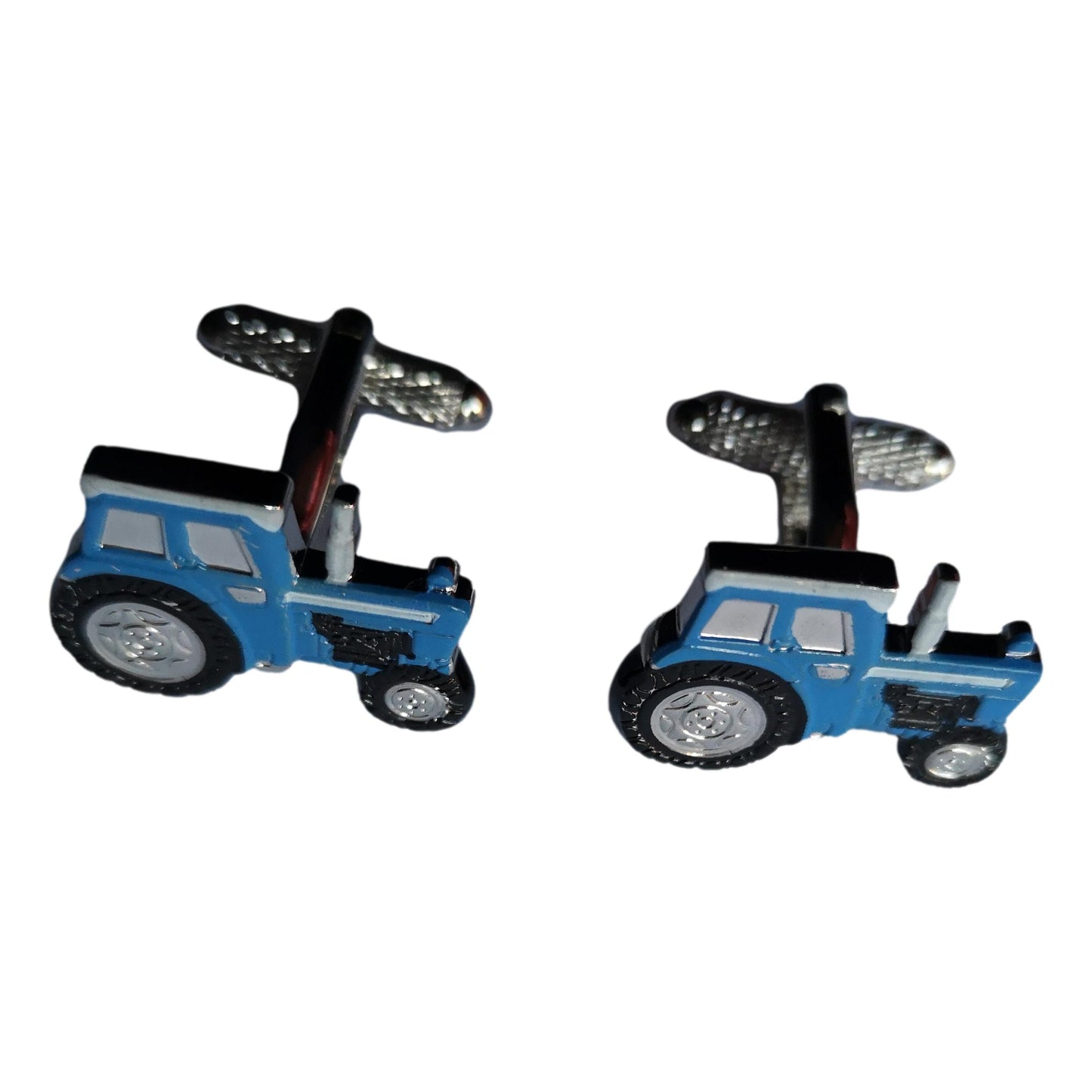 Blue Cab Tractor silver-plated torpedo cufflinks in padded gift box image 0