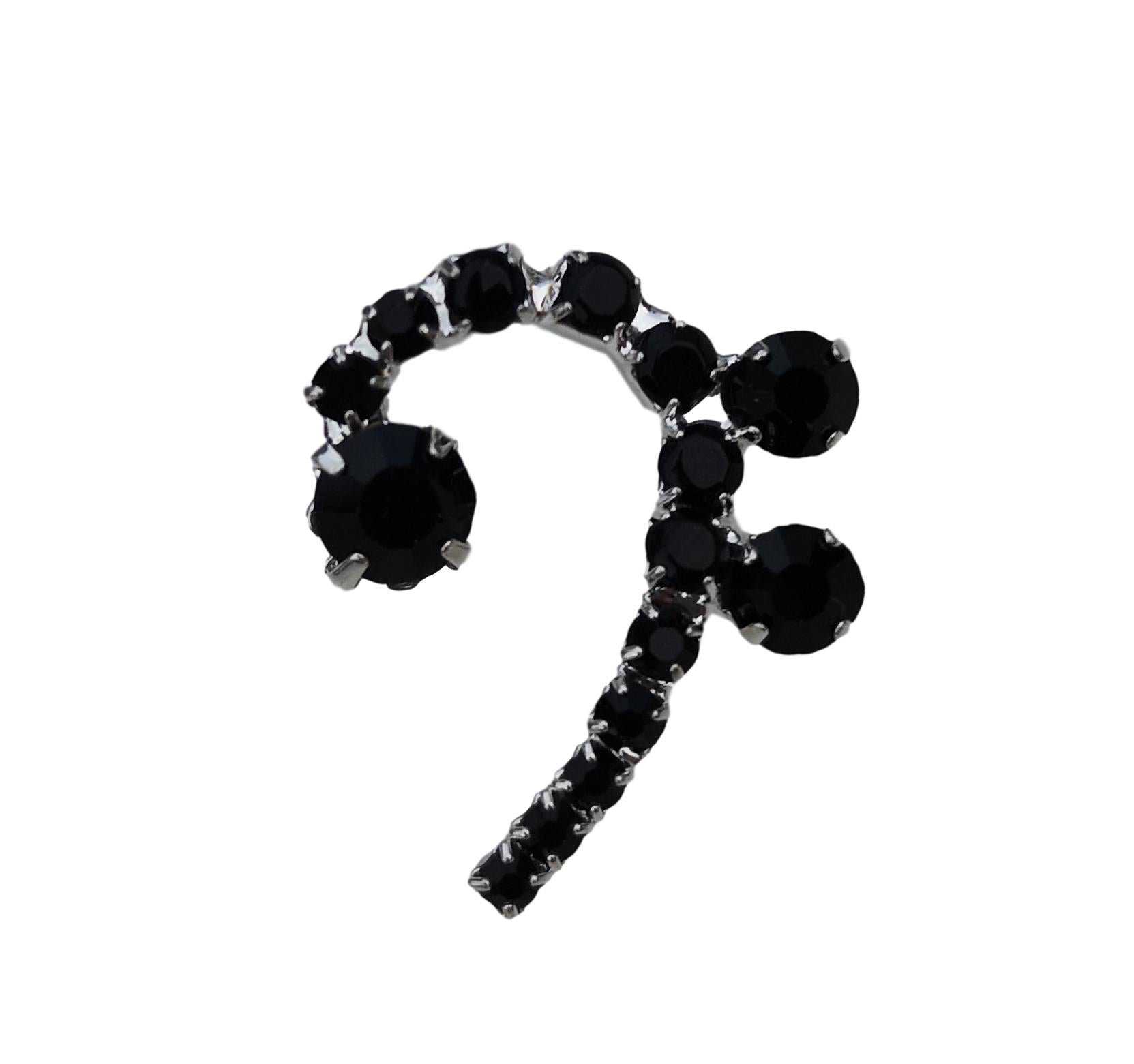 Bass Clef black-stoned diamante crystal pin badge image 1
