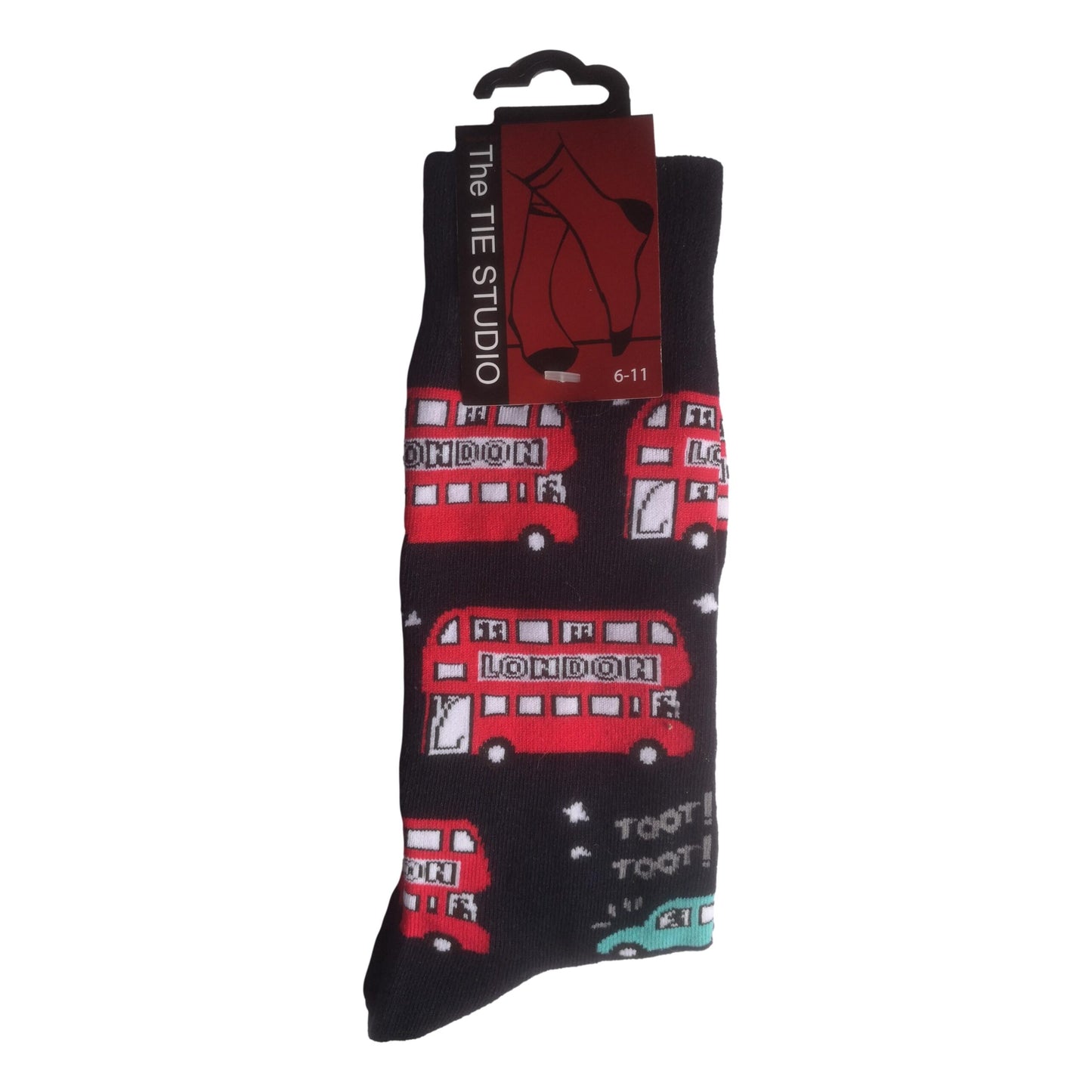 London Routemaster Buses on Black Unisex Novelty Ankle Socks Adult Size 6-11 image 0