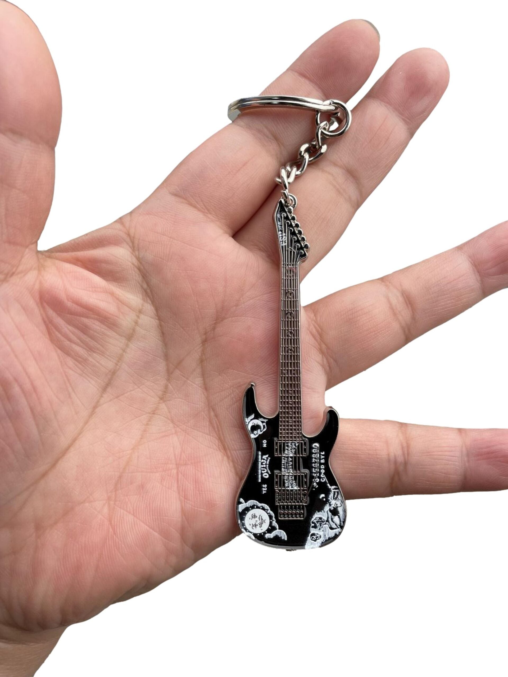 Kirk Hammett (Metallica) Replica Black Ouija Electric Guitar polished silver-plated keyring image 1
