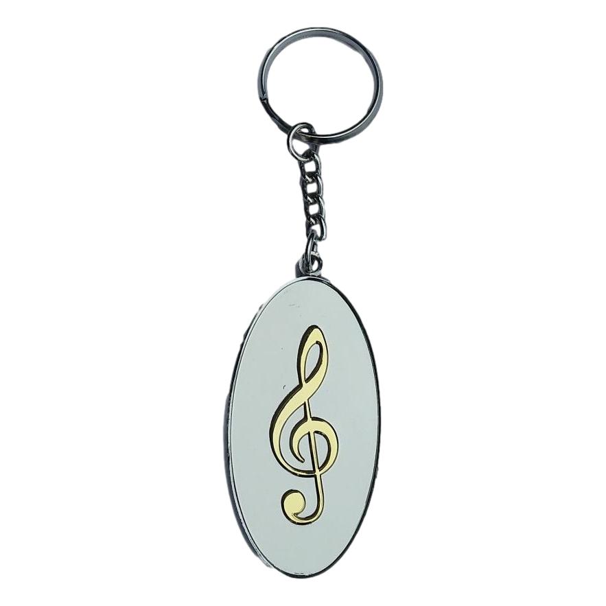 Gold Treble/Bass Clef two-sided polished silver-plated keyring image 0