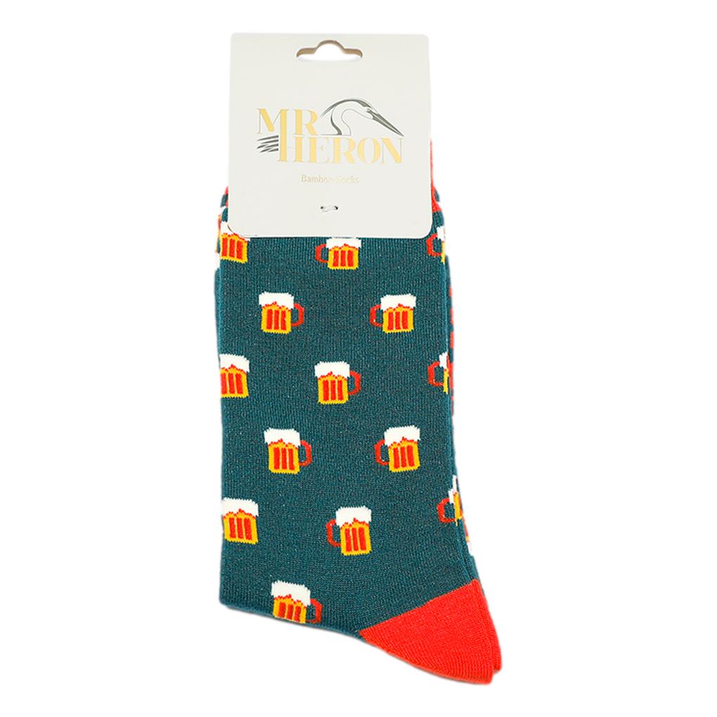 Beer Mugs on teal Mens Novelty Ankle Socks Adult One Size image 1