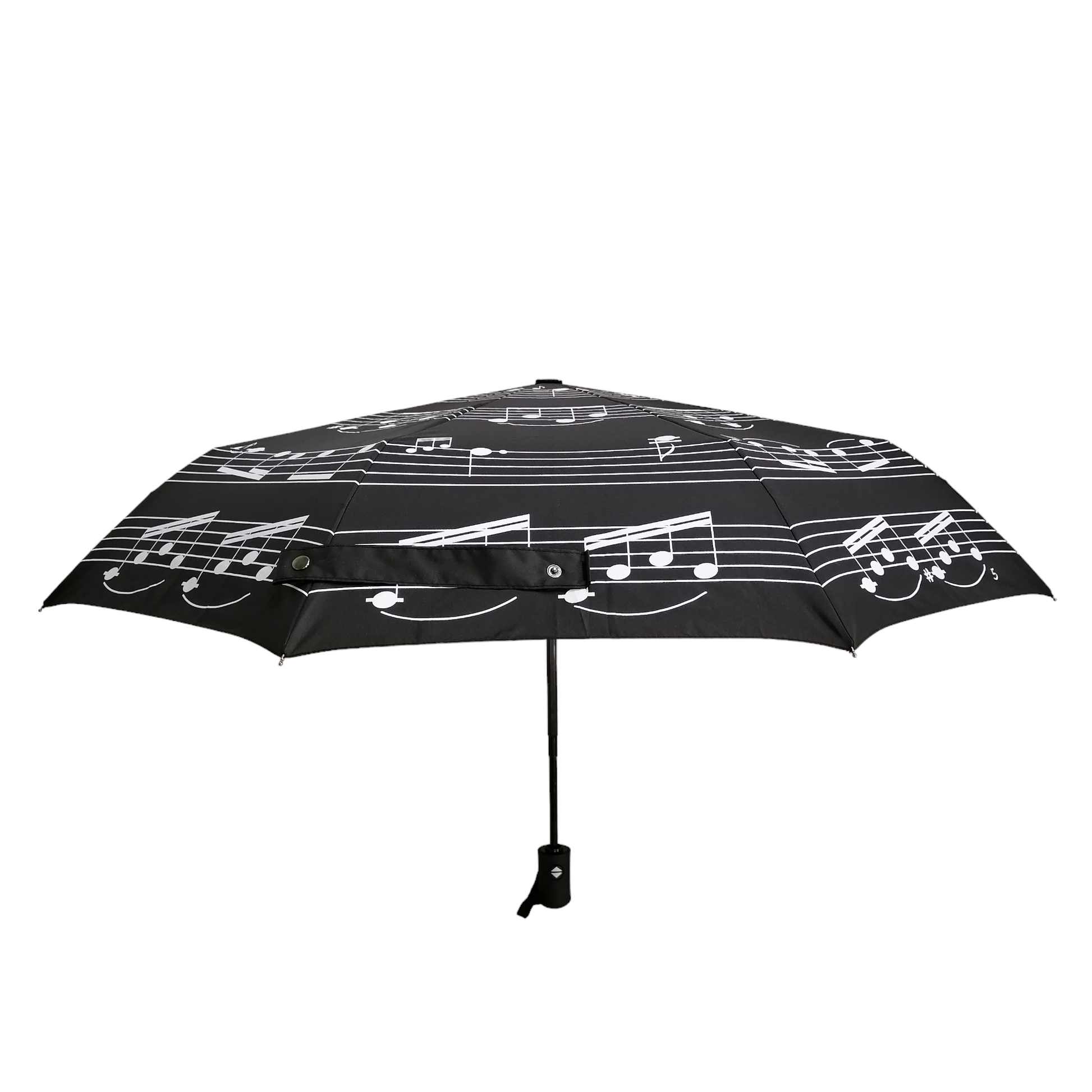 White Music Notes on black Lightweight Folding Umbrella image 1