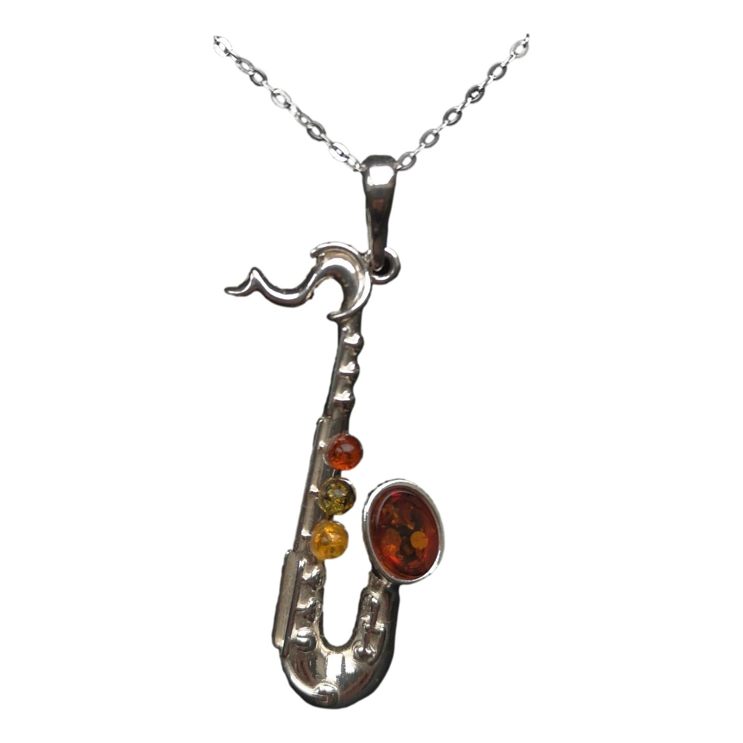 Saxophone Jazz Musician Sterling Silver Amber Resin Pendant image 0