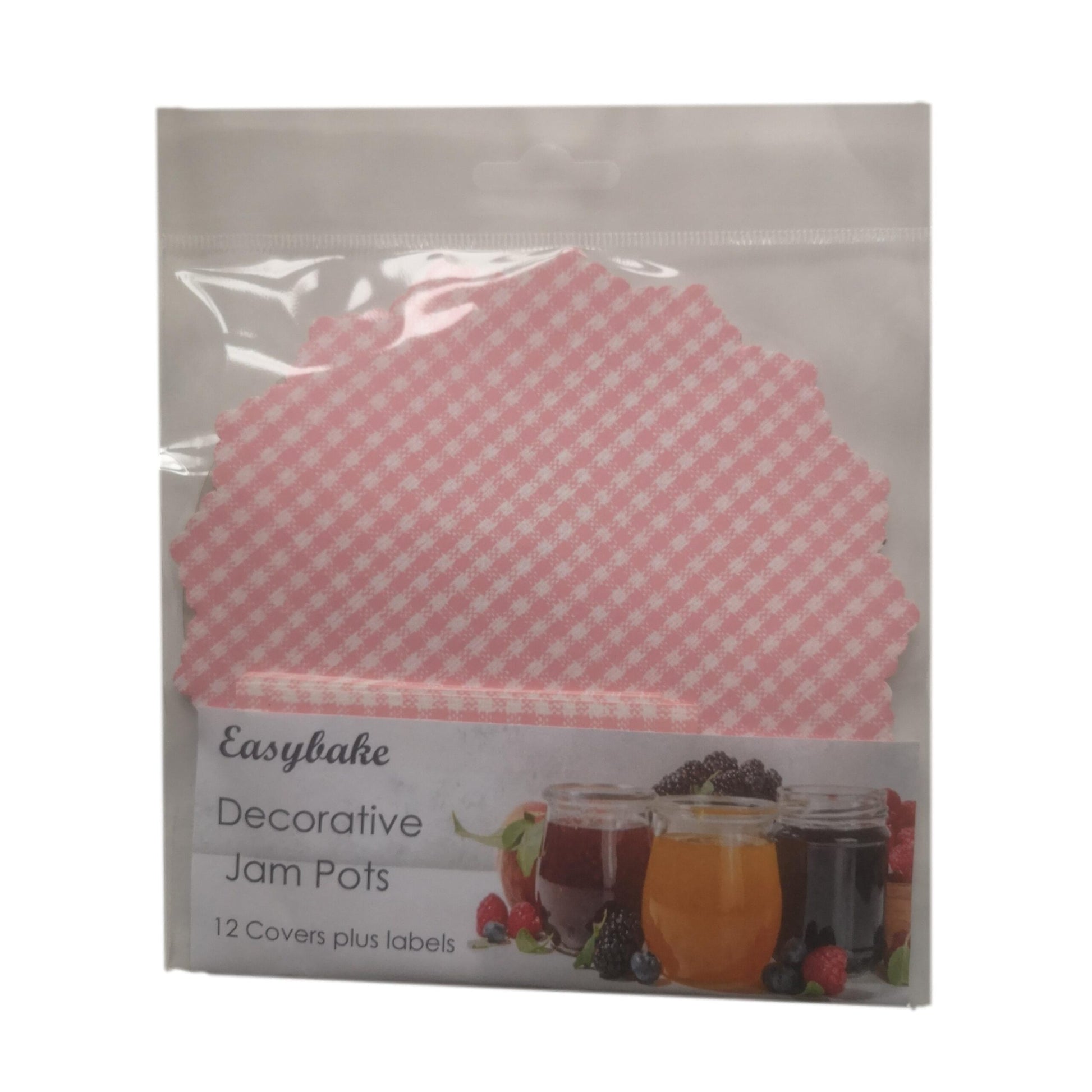 12 Pink Gingham Jam Pot Covers, Wax Discs, Rubber Bands and Self-Adhesive Labels image 0