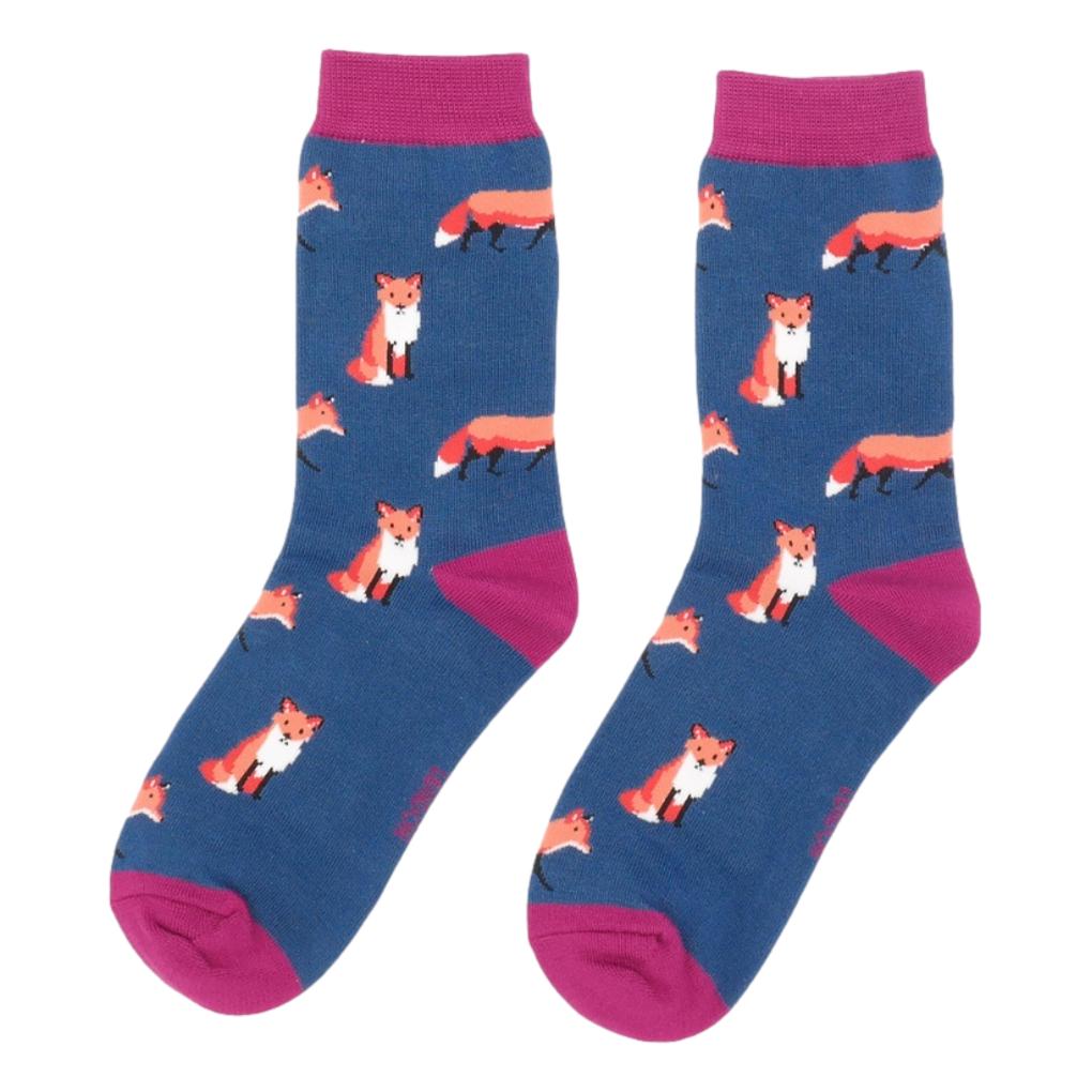 Foxes on Denim Blue Womens Novelty Ankle Socks Adult One Size image 0