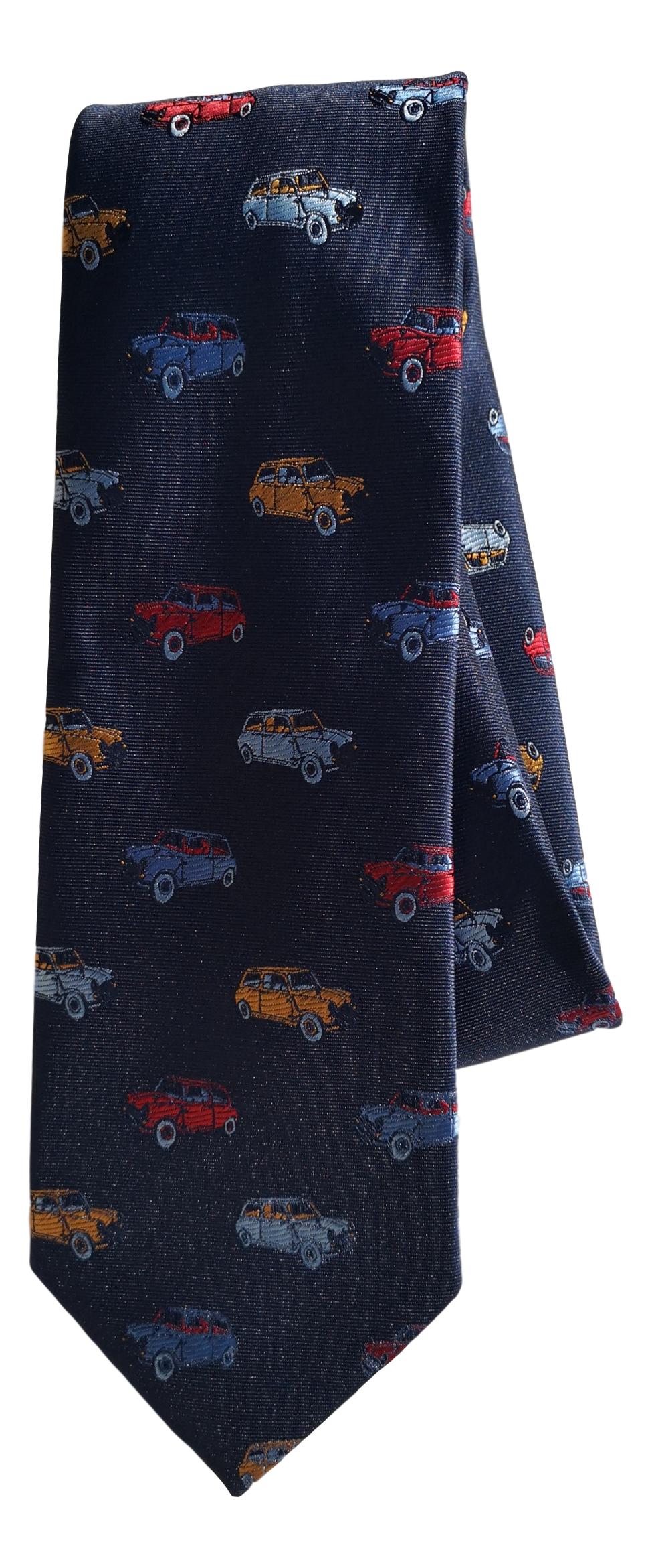 British Mini Cars repeating 100% Microfiber Classic Navy Tie image 1