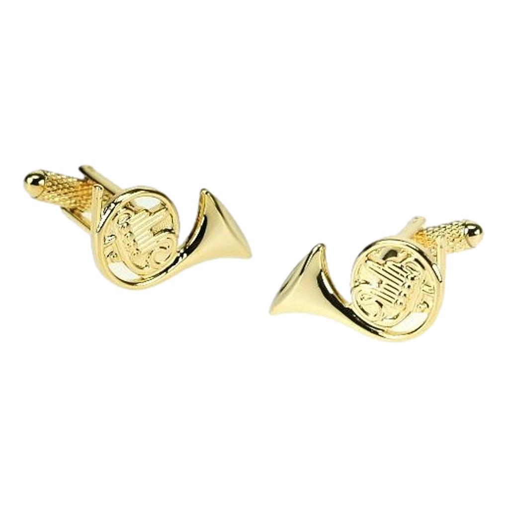French Horn gold-plated torpedo cufflinks in padded gift box image 0