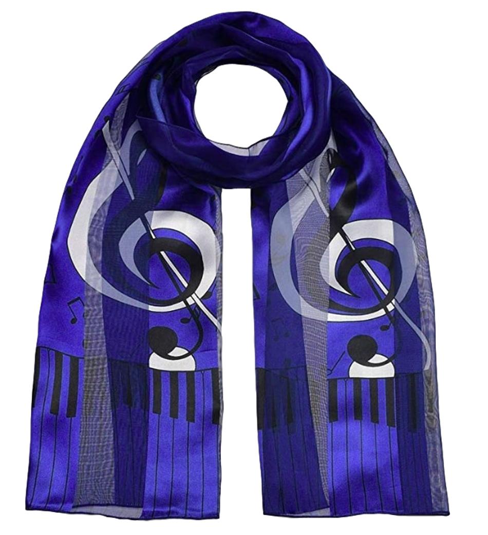 Large Treble Clef, Music Notes and Keyboard royal blue polyester scarf image 0