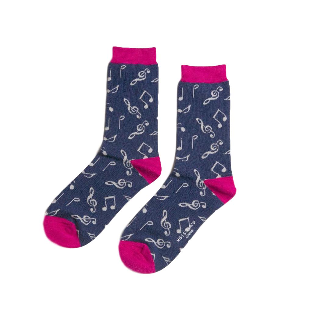 Treble Clefs and Music Notes Navy Womens Novelty Ankle Socks Adult One Size image 0