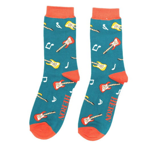 Electric Guitars on Teal Mens Novelty Ankle Socks Adult One Size image 0