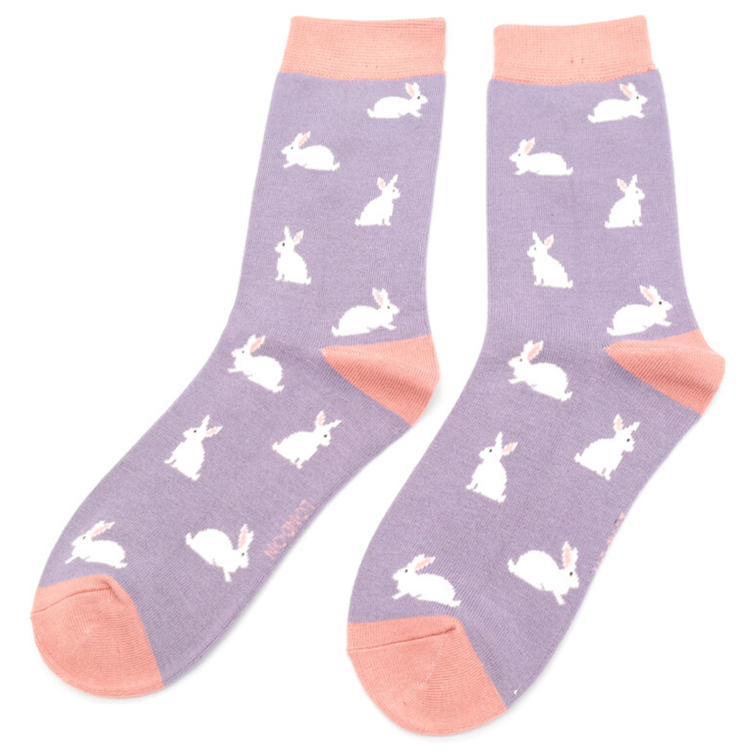 Rabbits on Lilac Ladies Novelty Ankle Socks Adult One Size image 1