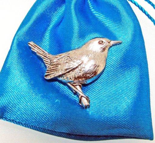 Wren Bird polished pewter metal lapel pin image 1