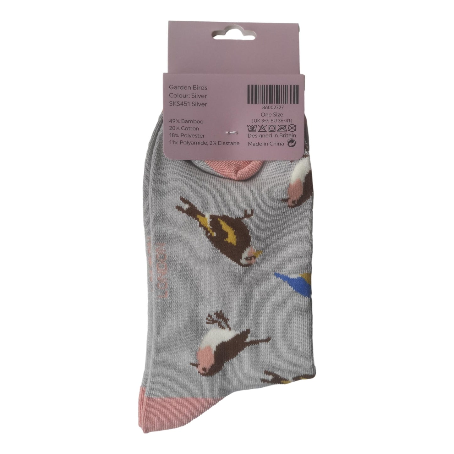 Garden Birds on Silver Womens Novelty Ankle Socks Adult One Size image 2