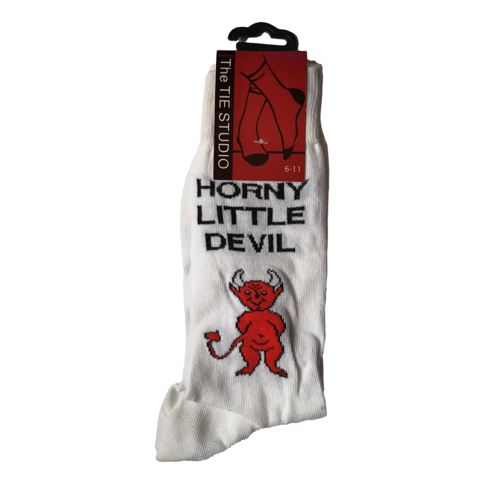 Horny Little Devil White Unisex Novelty Ankle Socks Adult Size 6-11 image 0