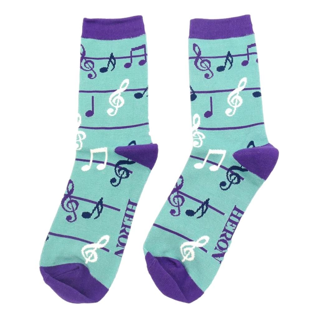 Treble Clefs and Music Notes Jazz Green Mens Novelty Ankle Socks Adult One Size image 0
