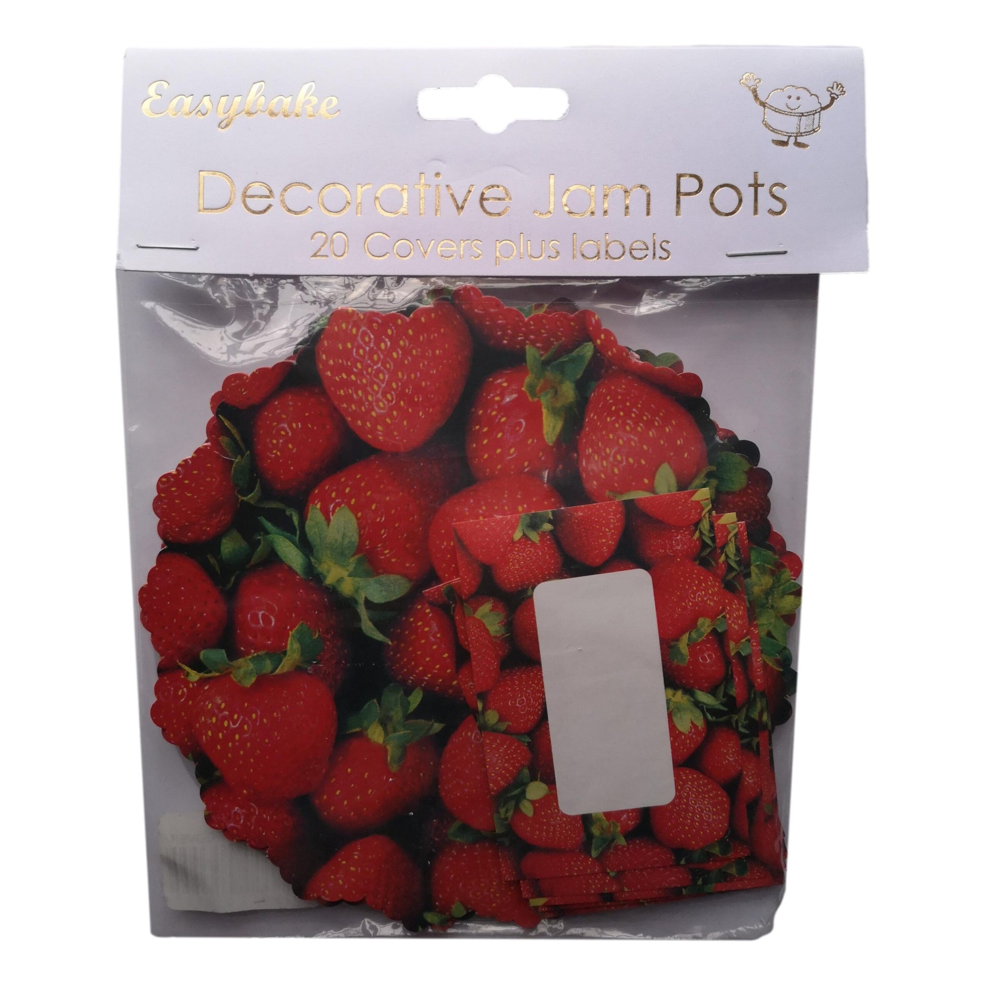 20 Strawberries Jam Pot Covers, Wax Discs, Rubber Bands and Self-Adhesive Labels image 0