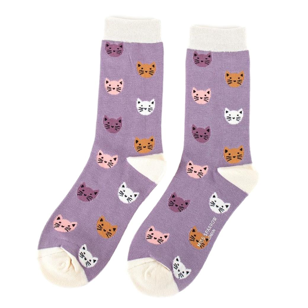 Kitty Cat Faces Lavender Womens Novelty Ankle Socks Adult One Size image 1