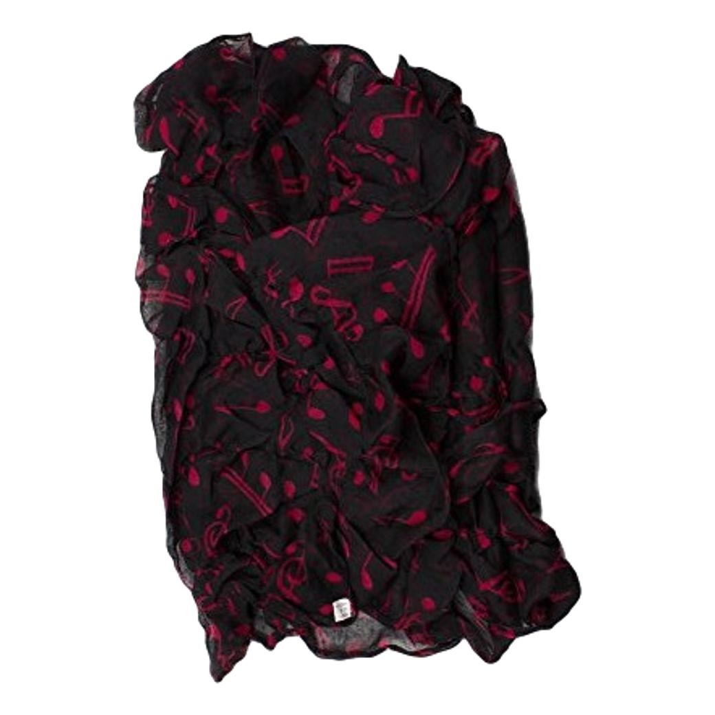 Treble Clefs and Music Notes Viscose Crinkle feel Red on Black Polyester Scarf image 0