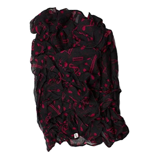Treble Clefs and Music Notes Viscose Crinkle feel Red on Black Polyester Scarf image 0