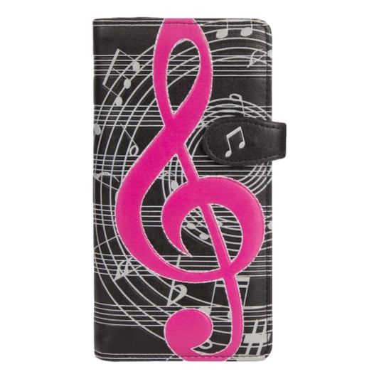 Pink Treble Clef on Music Leatherette Young Ladies Zipper Purse Wallet image 0
