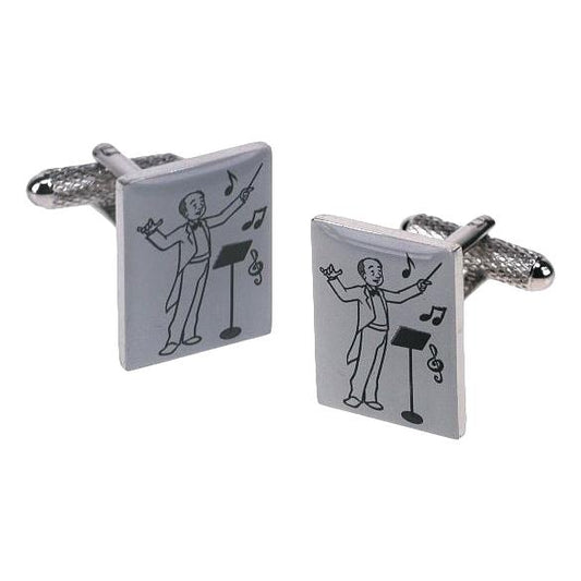 Conductor Musical Director silver-plated torpedo cufflinks in padded gift box image 0
