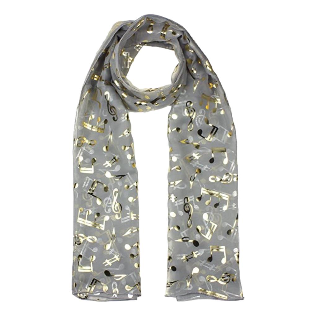 Treble Clef & Music Notes gold/silver reversible grey scarf image 0