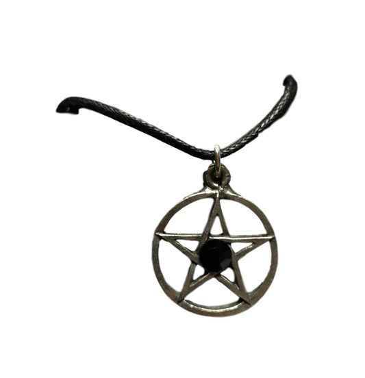 Jet Crystal Light Pentagram pewter metal black cord pendant image 0
