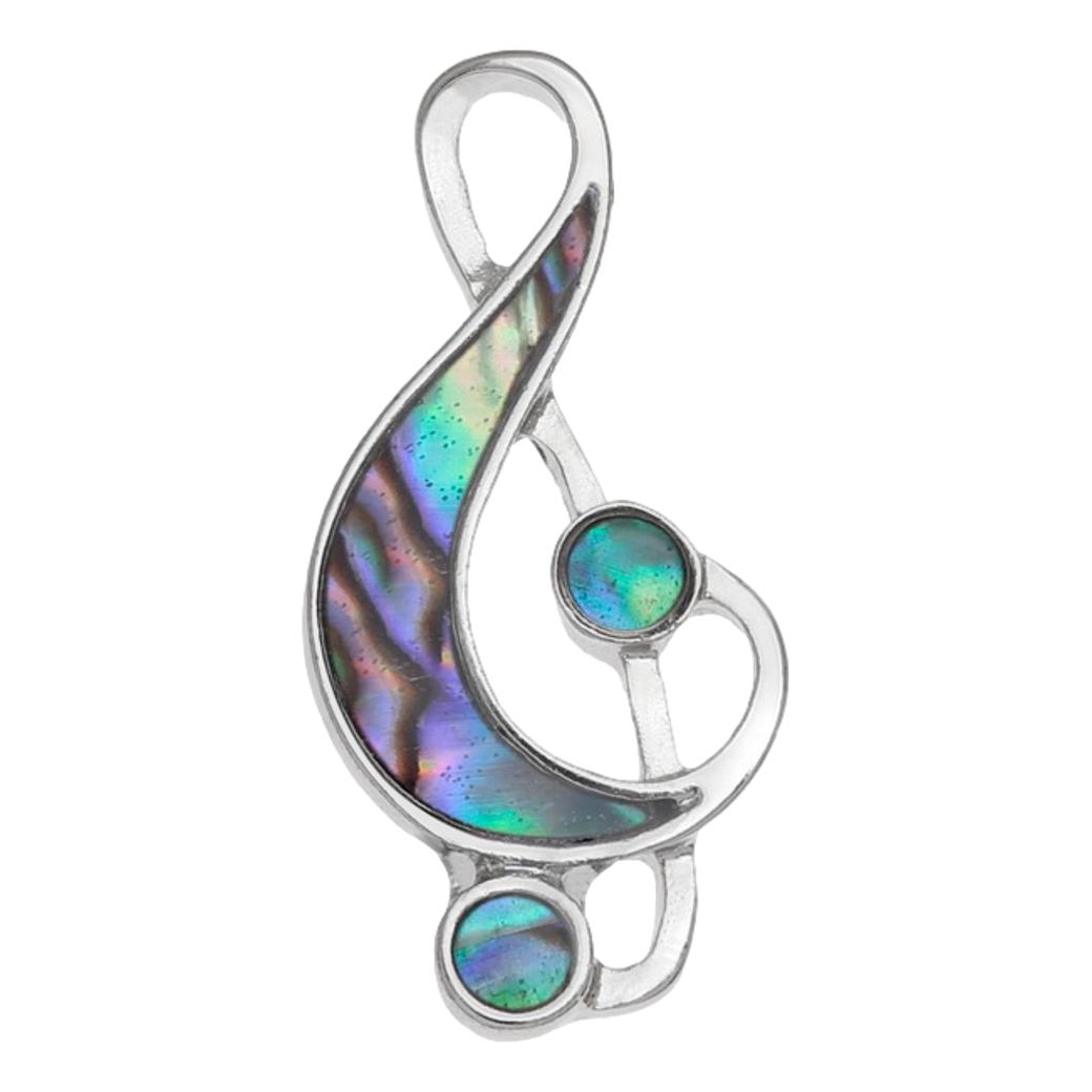 Treble Clef Paua shell rhodium-plated pin badge image 0
