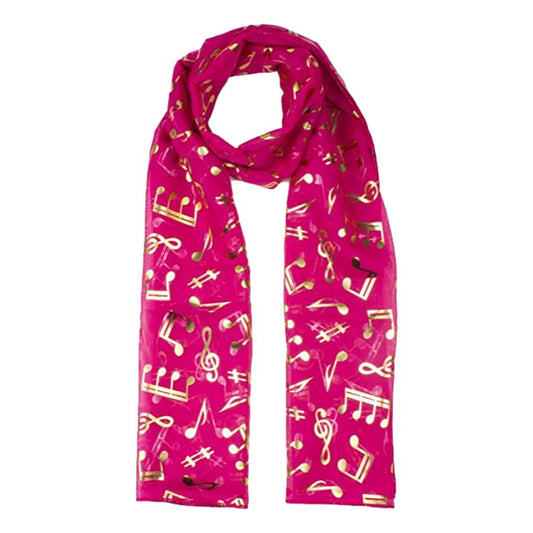 Treble Clef & Music Notes gold/silver reversible fuchsia pink scarf image 0