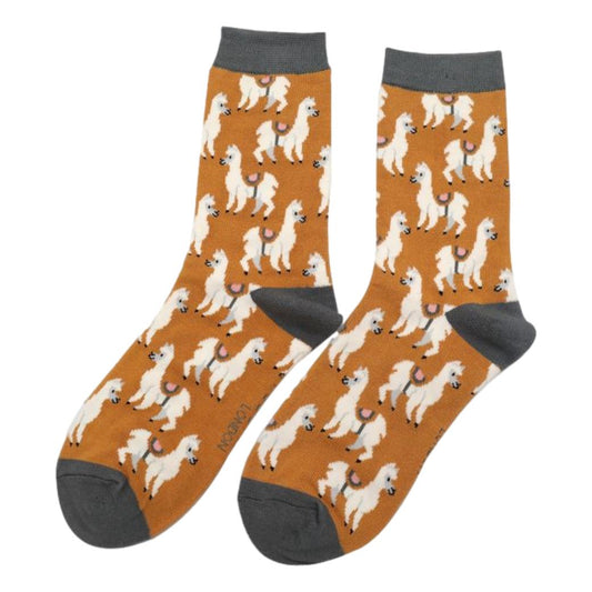 Llamas on Mustard Yellow Womens Novelty Ankle Socks Adult One Size image 0
