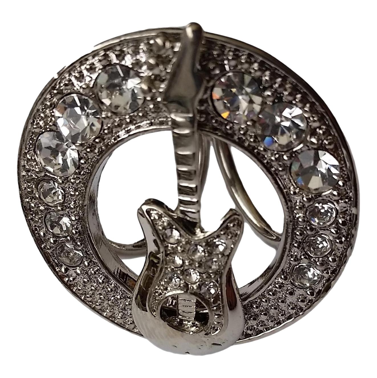 Silver Plated Diamante Electric Guitar Scarf Ring image 0