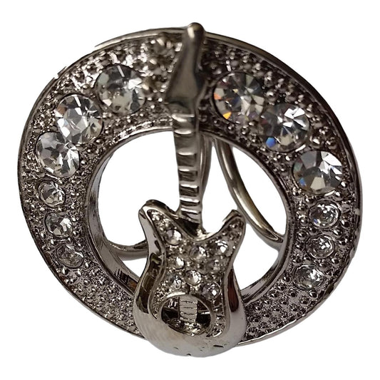 Silver Plated Diamante Electric Guitar Scarf Ring image 0
