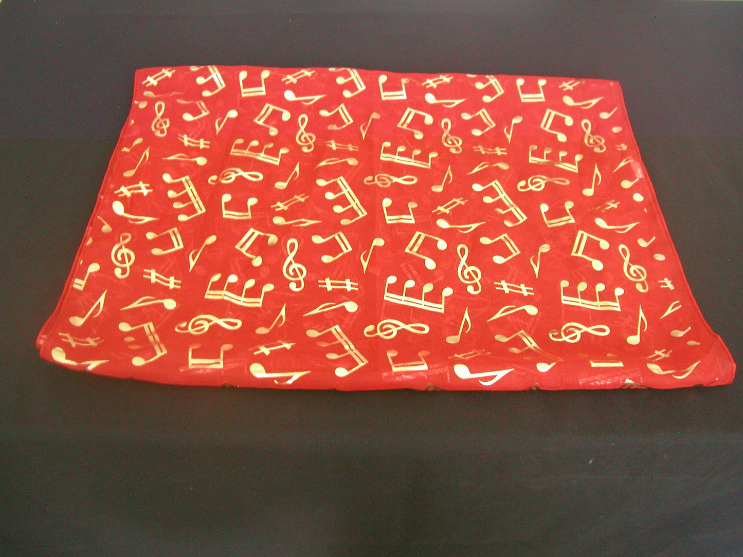 Treble Clef & Music Notes gold/silver reversible red scarf image 1