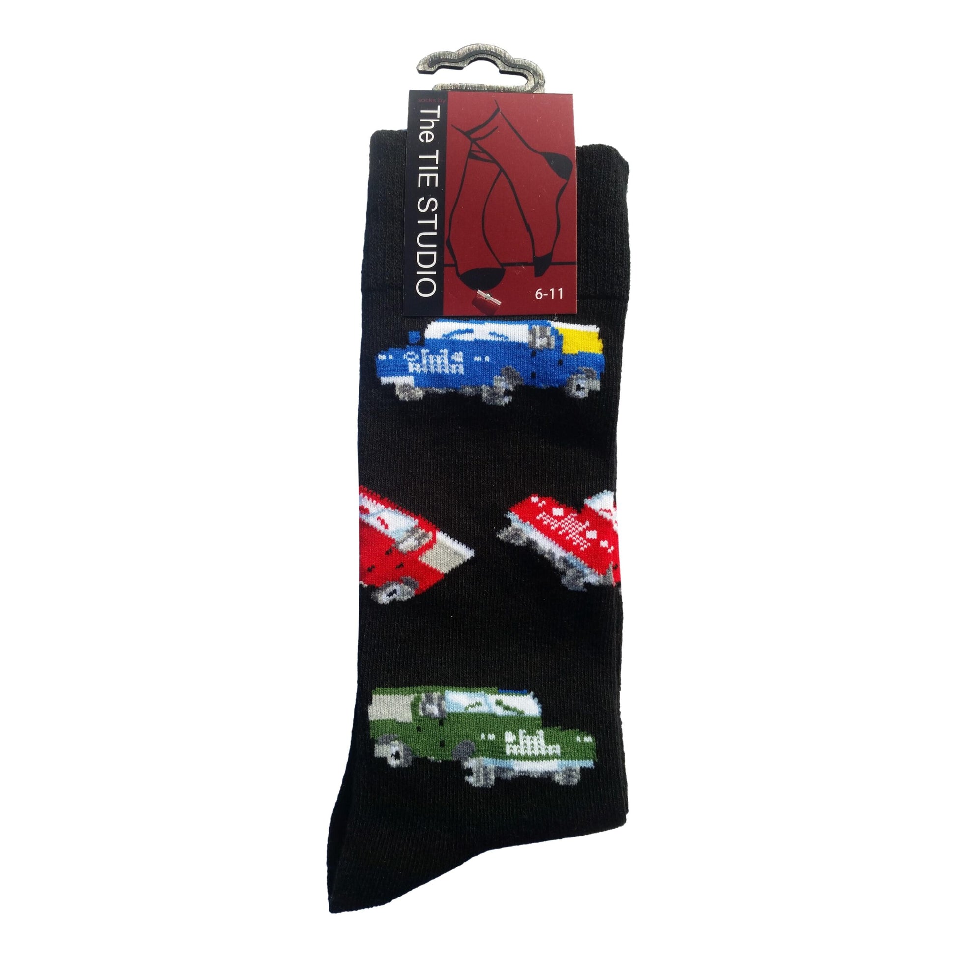 Coloured Farm Jeeps on Black Unisex Novelty Ankle Socks Adult Size 6-11 image 0