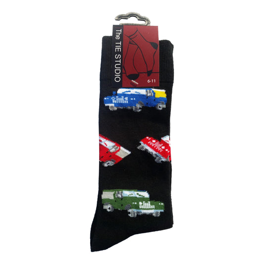 Coloured Farm Jeeps on Black Unisex Novelty Ankle Socks Adult Size 6-11 image 0