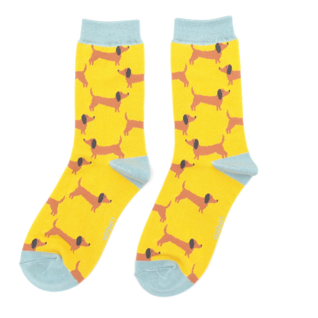 Dachshund Sausage Dog Yellow Womens Novelty Ankle Socks Adult One Size image 0