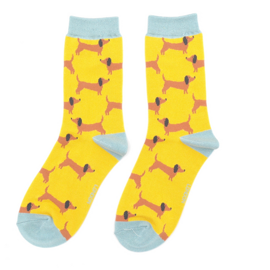 Dachshund Sausage Dog Yellow Womens Novelty Ankle Socks Adult One Size image 0