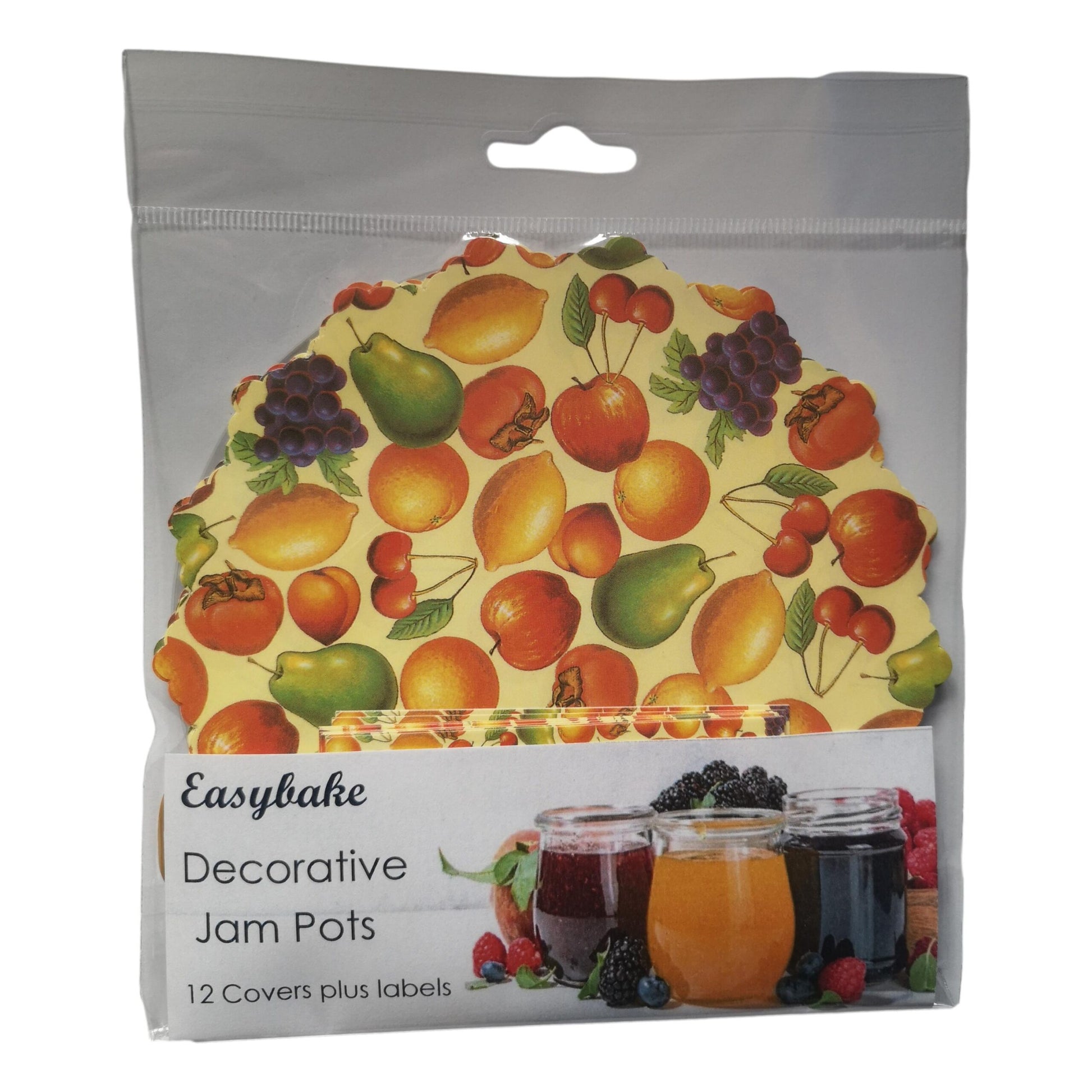 12 Fruit Jam Pot Covers, Wax Discs, Rubber Bands and Self-Adhesive Labels image 0