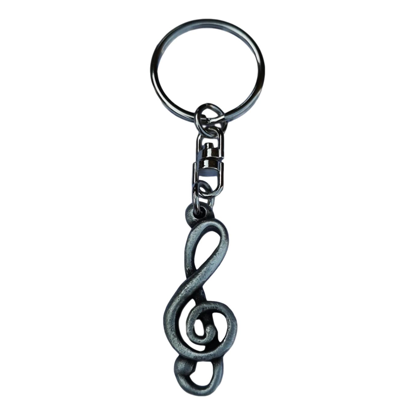 Treble Clef pewter metal keyring image 0