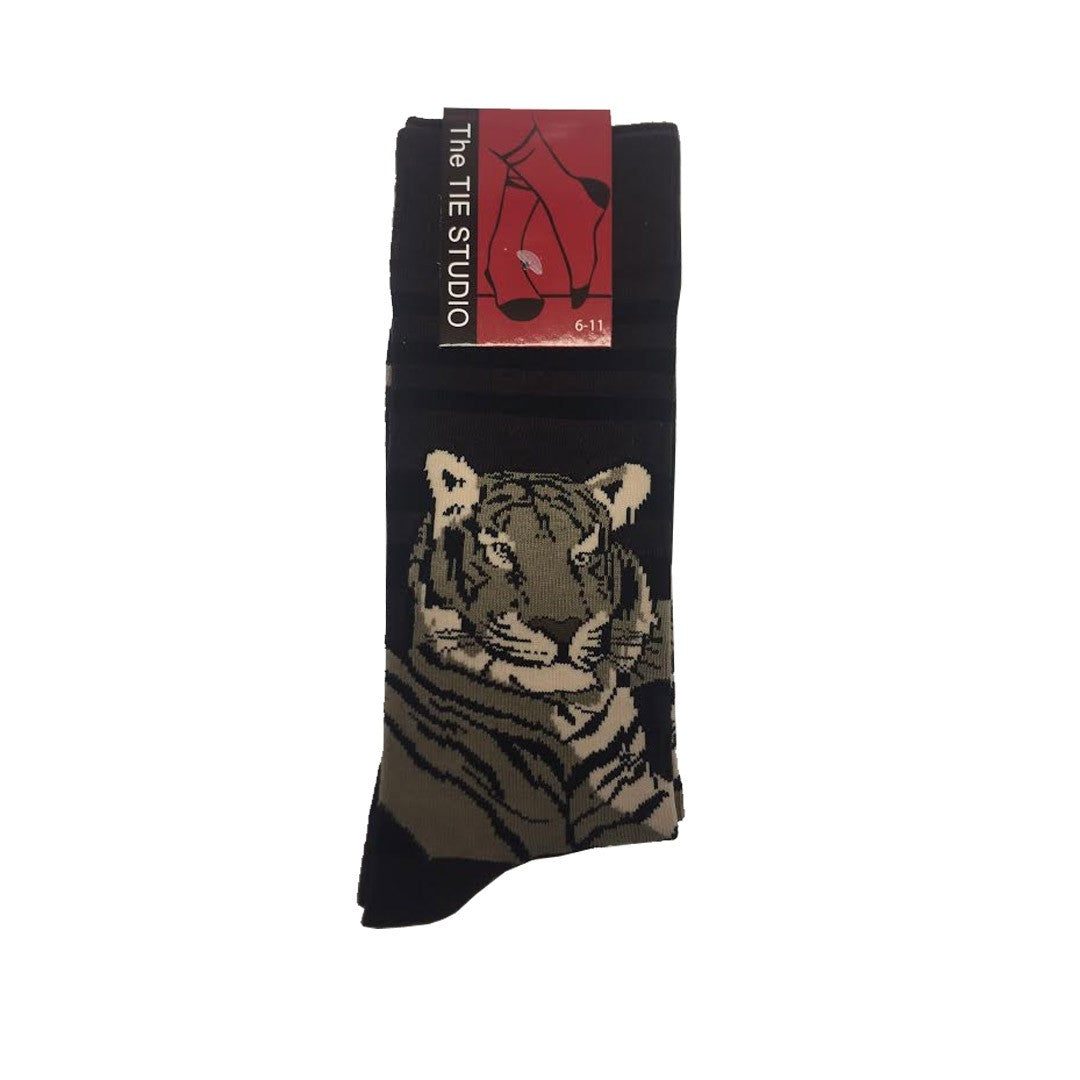Tiger lying down brown Unisex Novelty Ankle Socks Adult Size 6-11 image 1