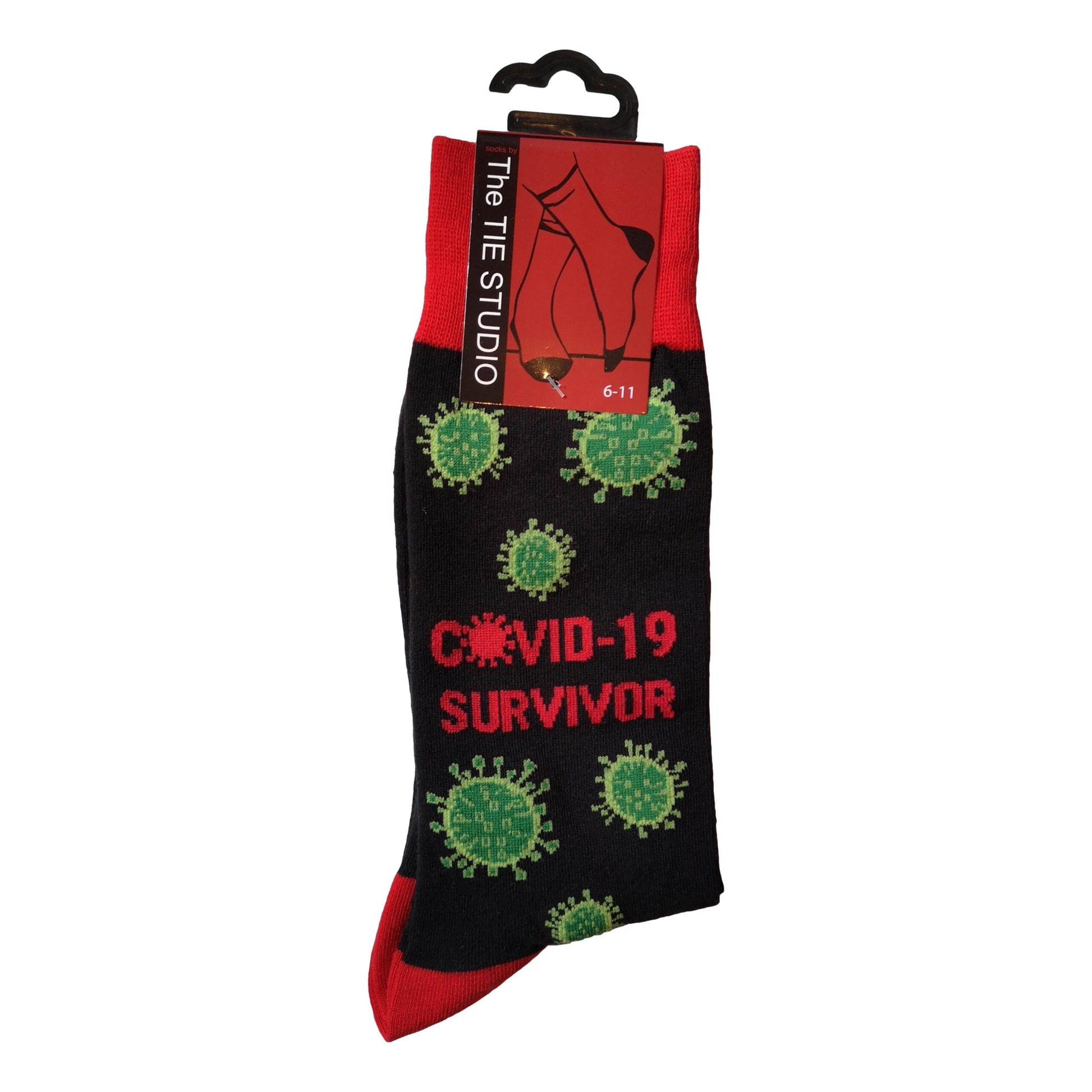 Virus Survivor on Black Unisex Novelty Ankle Socks Adult Size 6-11 image 0