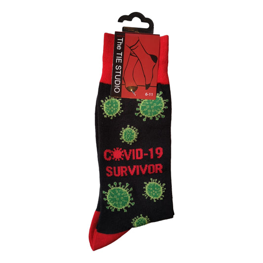 Virus Survivor on Black Unisex Novelty Ankle Socks Adult Size 6-11 image 0